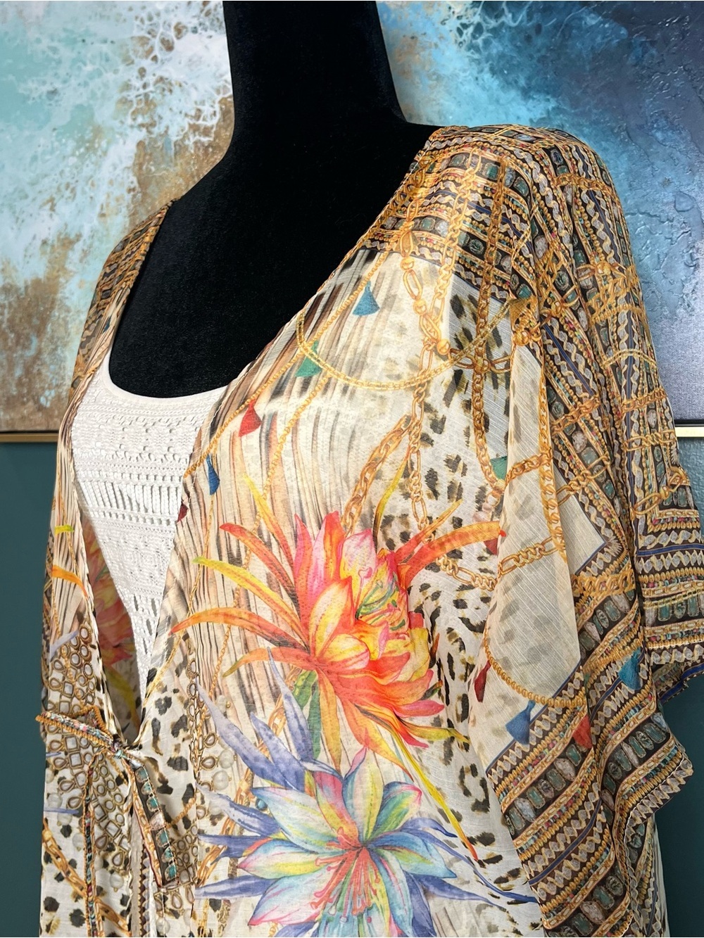Boho Floral Leopard Printed Cover Up - Picture 2 of 8